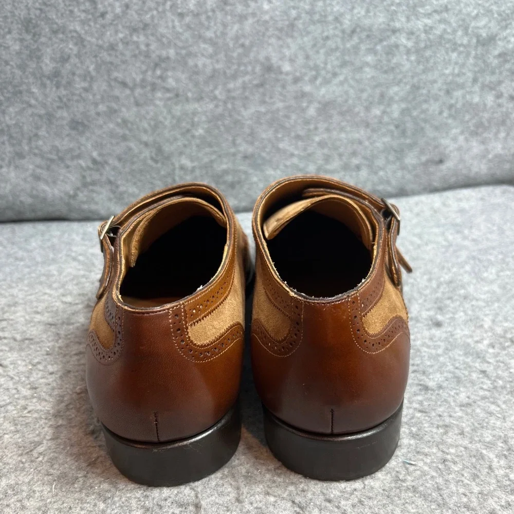 Mezlan Mens Brown Leather Double Monk Strapt Brogue Cap Toe Dress Shoes 13